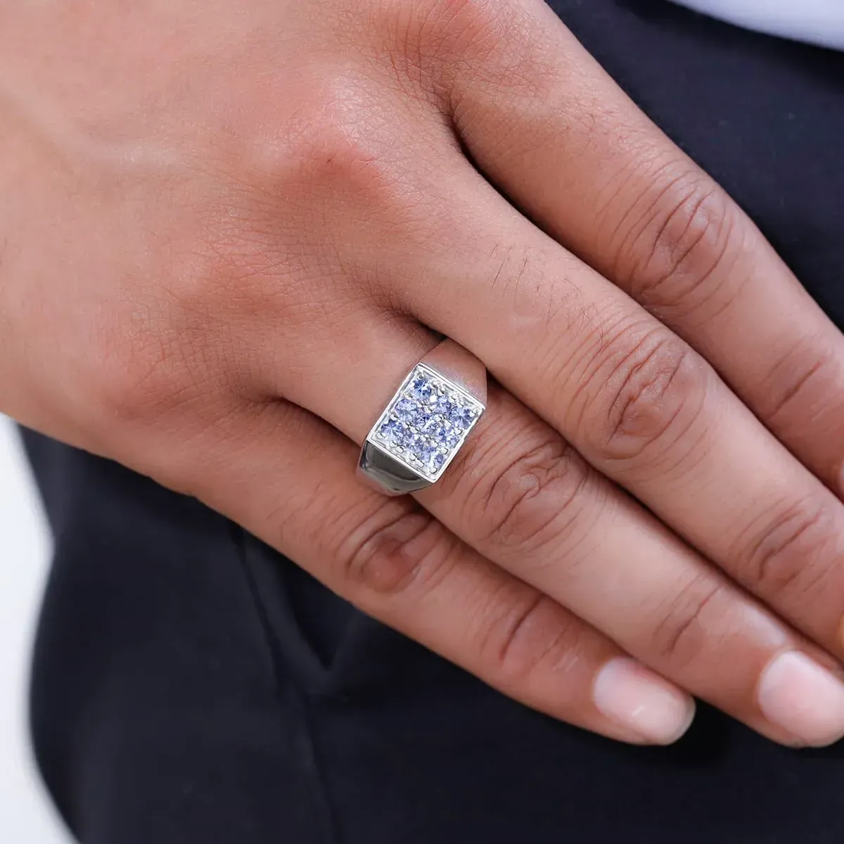 Tanzanite Men's Ring in Platinum Over Sterling Silver 1.10 ctw