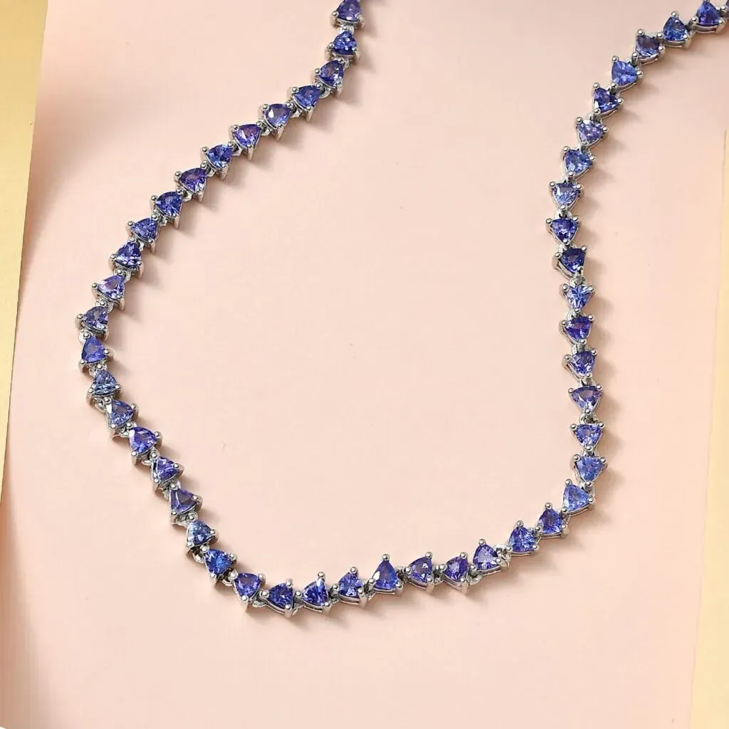 Tanzanite Tennis Necklace 18 Inches in Platinum Over Sterling Silver 11.00 ctw