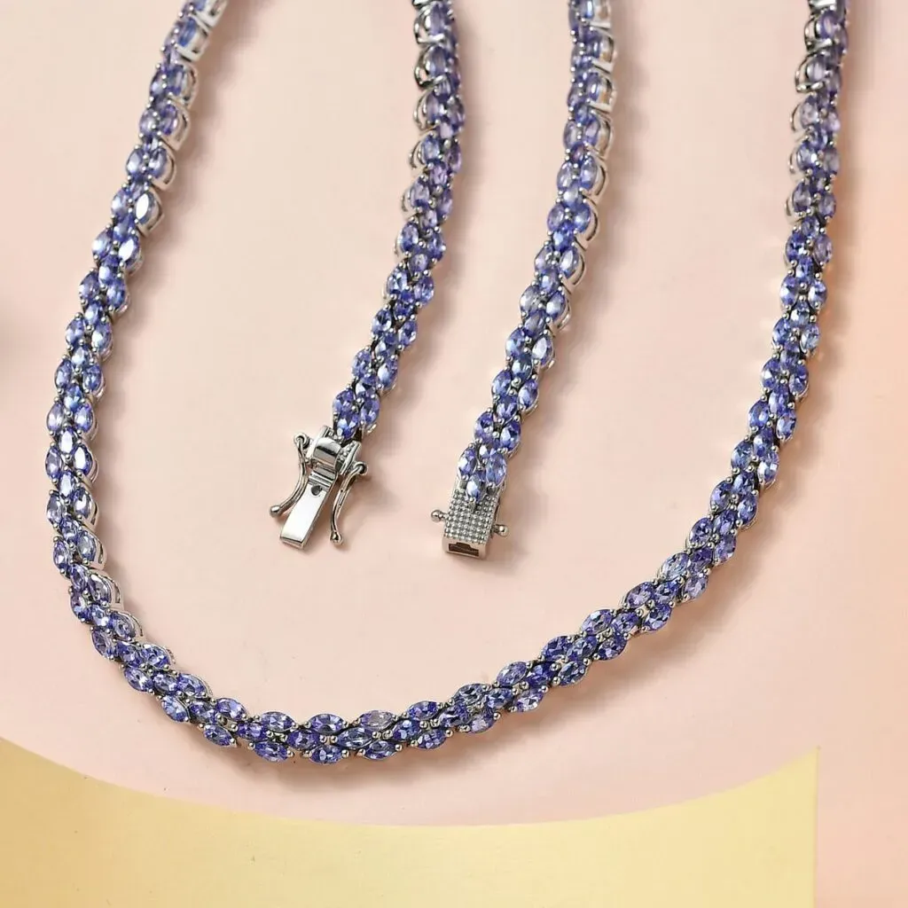 Tanzanite Tennis Necklace 18 Inches in Platinum Over Sterling Silver 11.00 ctw