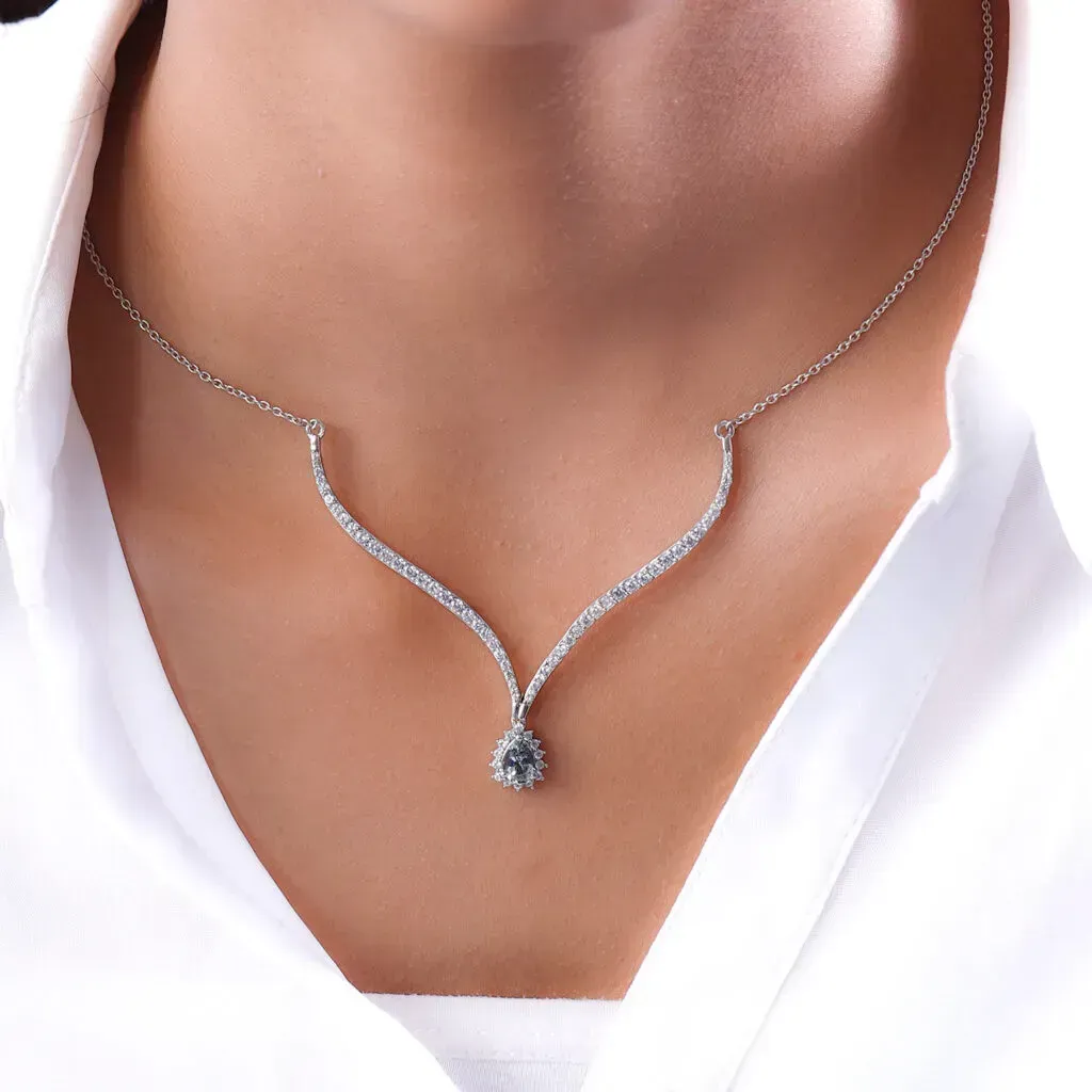 Green Tanzanite and White Zircon Drop Halo Necklace 18 Inches in Platinum Over Sterling Silver 2.75 ctw
