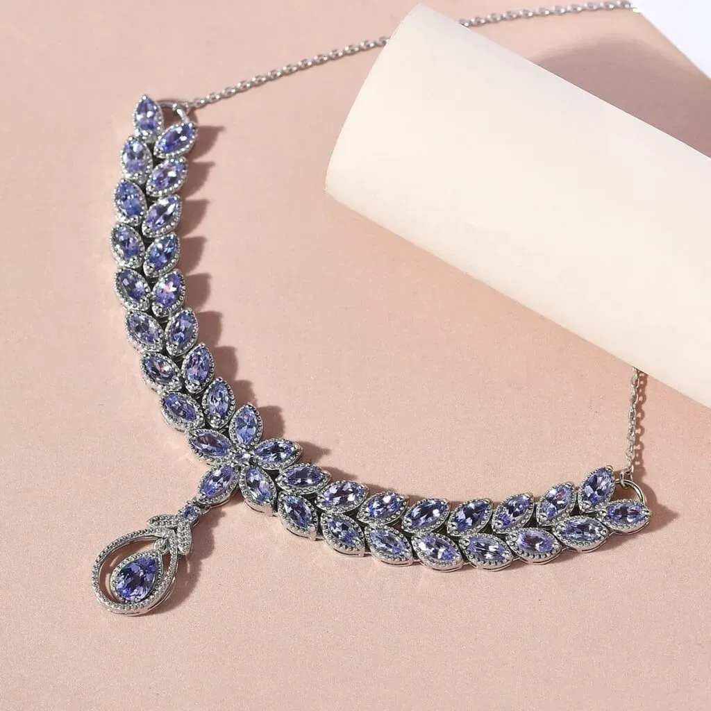 Tanzanite Necklace 18 Inches in Platinum Over Sterling Silver 9.50 ctw