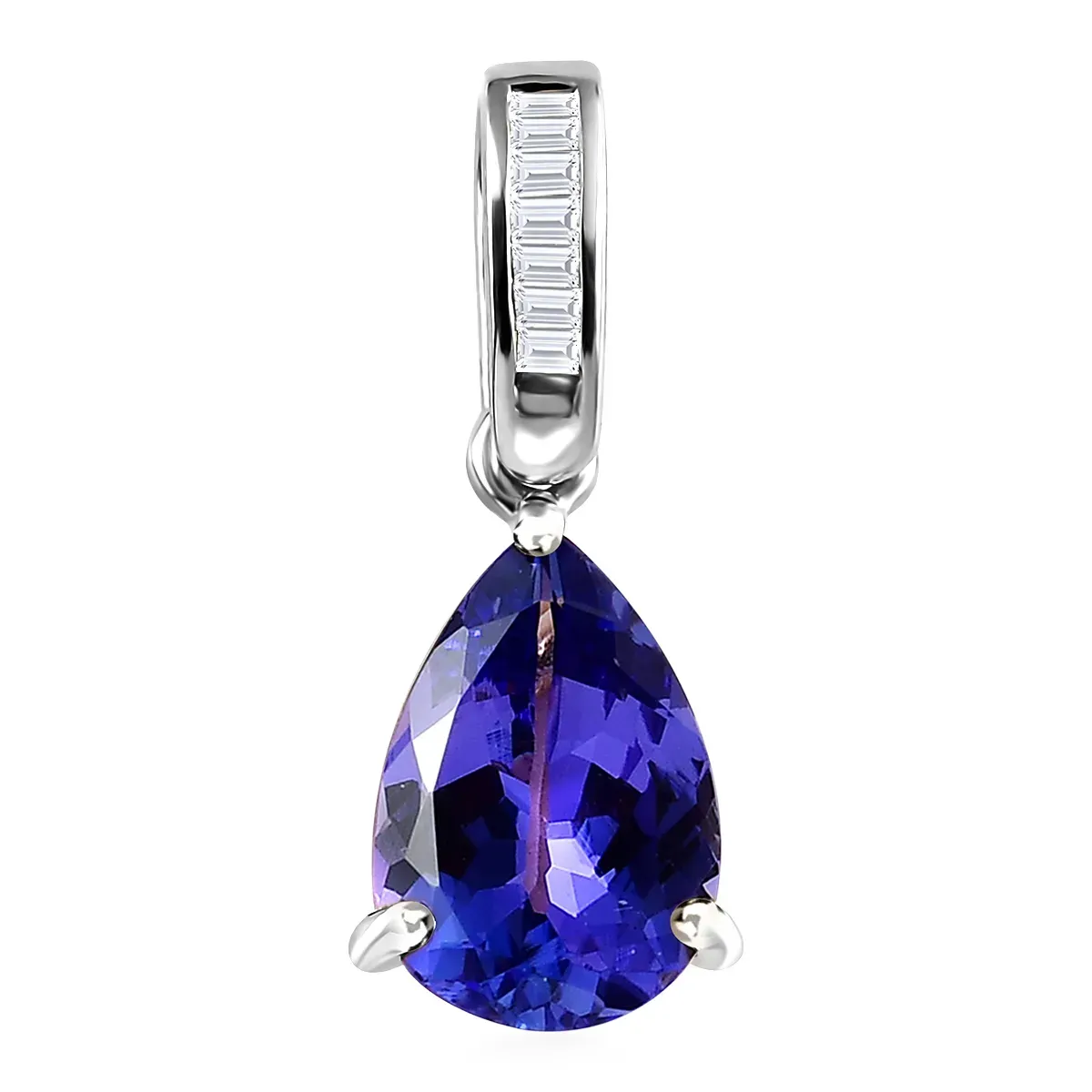 Tanznaite pendant with pear-shaped stone, showing a flash of burgundy.
