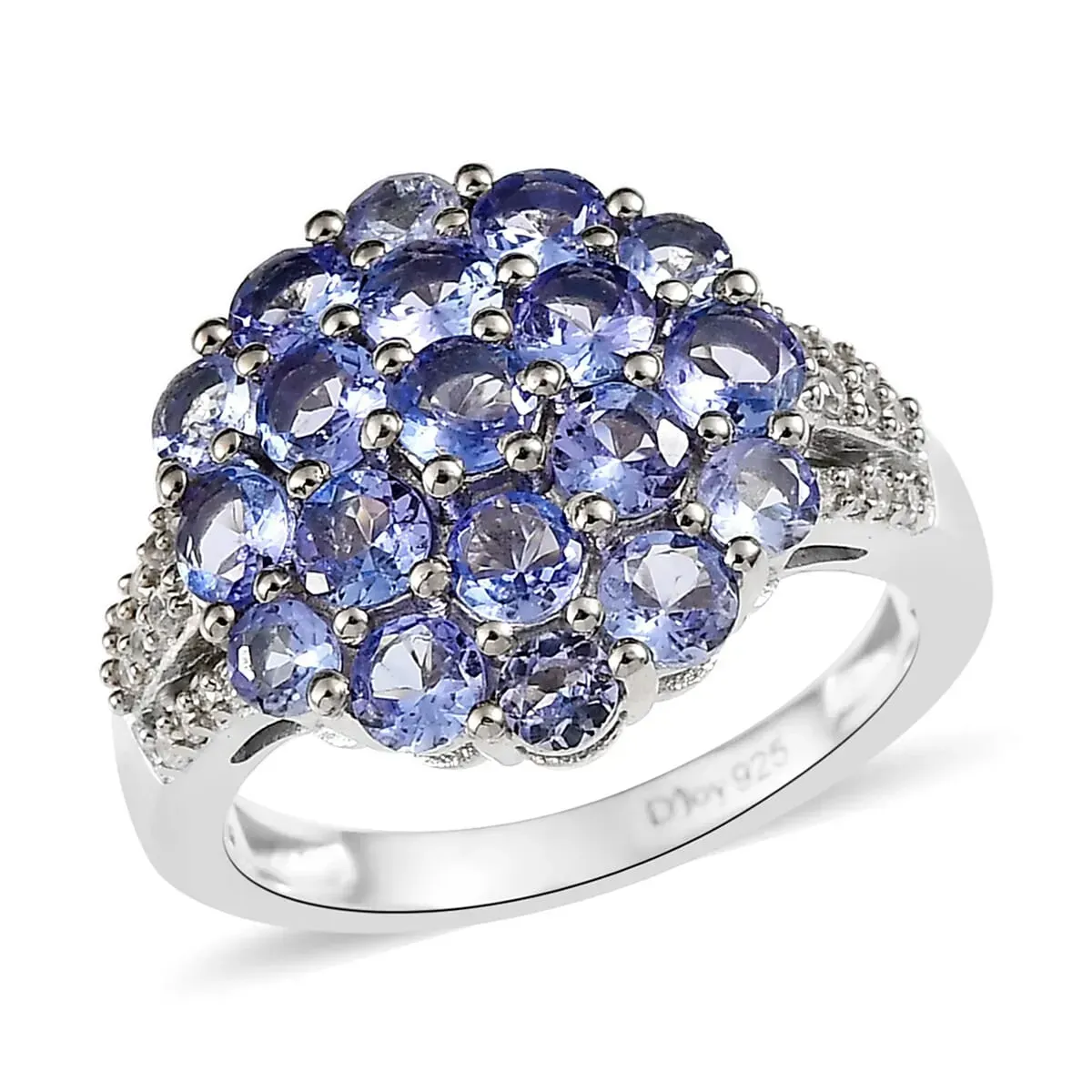 Tanzanite and White Zircon Floral Ring in Platinum Over Sterling Silver 2.10 ctw