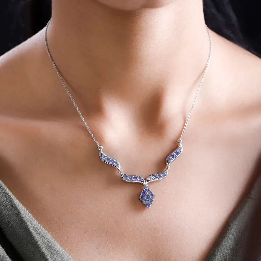 Tanzanite Necklace 18 Inches in Platinum Over Sterling Silver 2.80 ctw