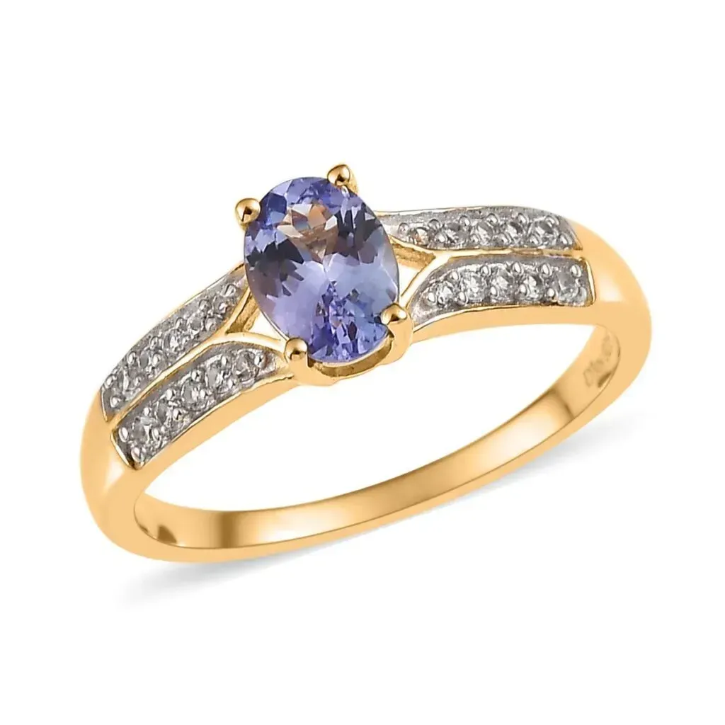 Tanzanite and White Zircon Ring in Vermeil Yellow Gold Over Sterling Silver 0.90 ctw