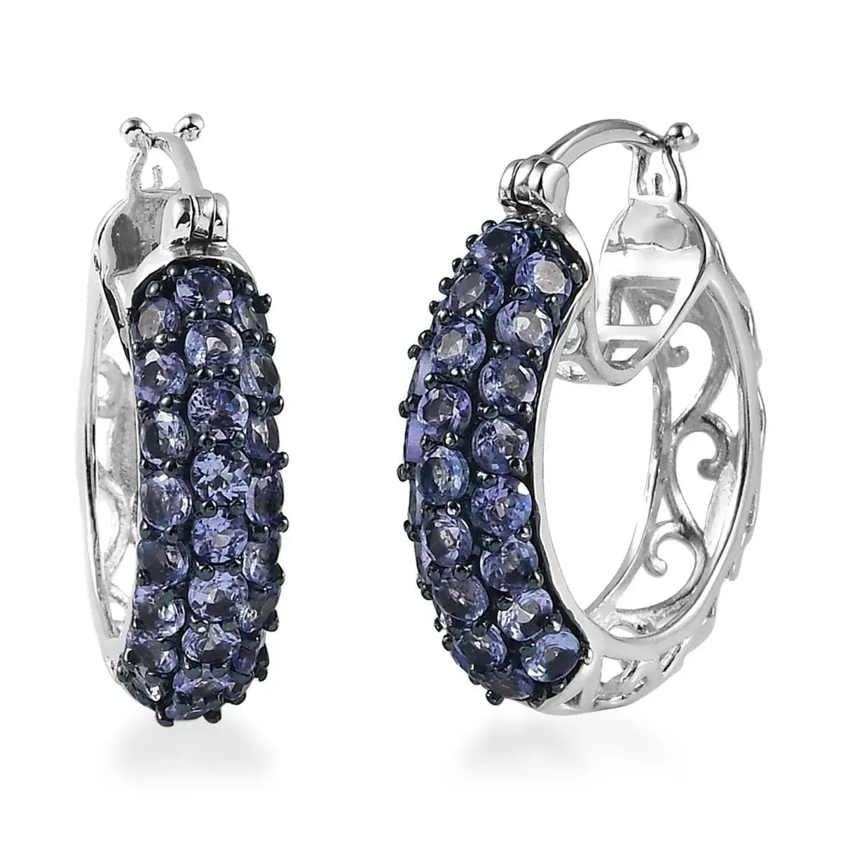 Tanzanite Hoop Earrings in Platinum Over Sterling Silver 4.10 ctw