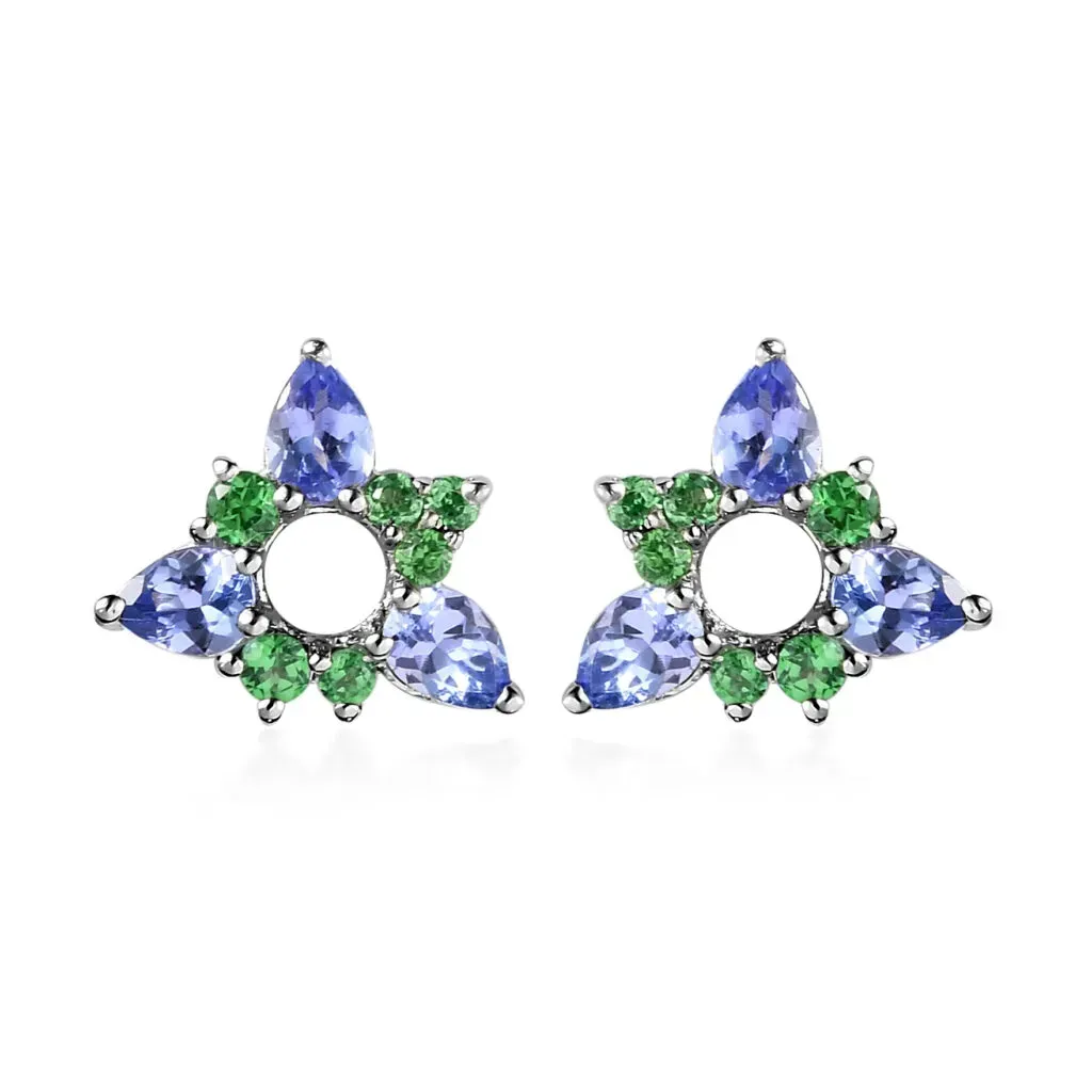 Fantasy Earrings Premium Tanzanite and Tsavorite Garnet Celestial Stud Earrings in Platinum Over Sterling Silver