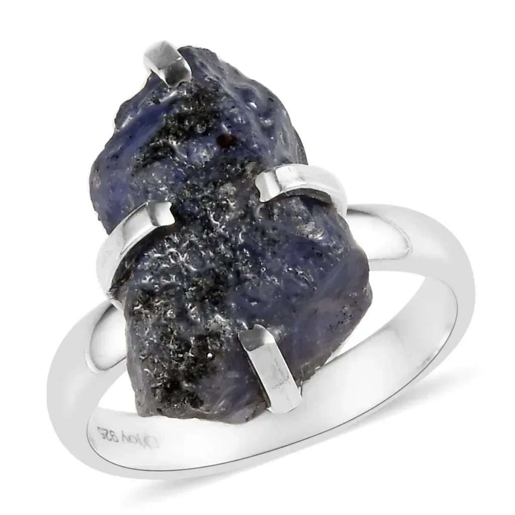 Rough tanzanite stone set into sterling silver ring. 