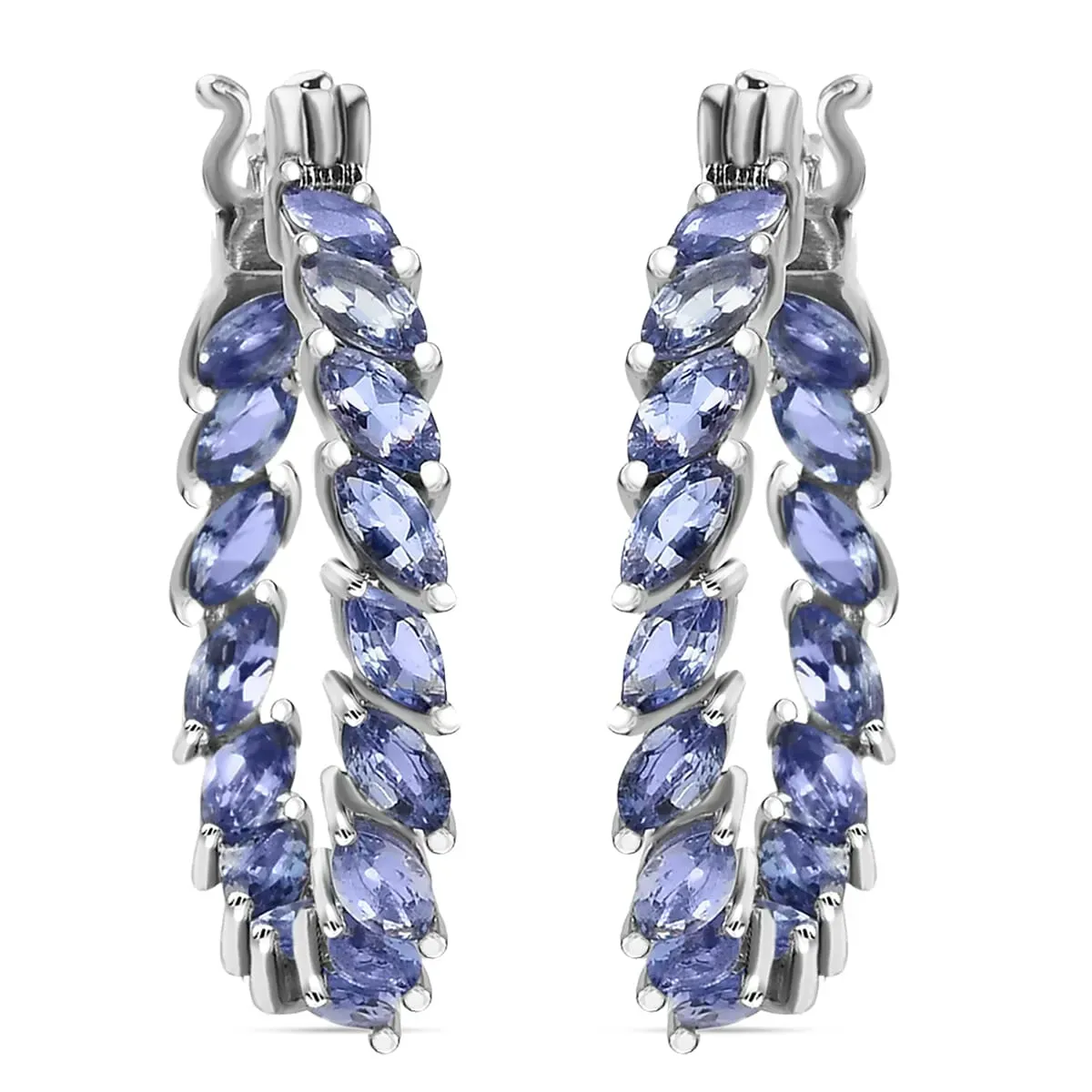 Tanzanite Hoop Earrings in Platinum Over Sterling Silver 5.00 ctw
