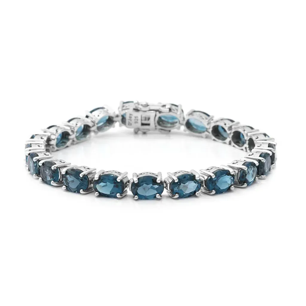 London Blue Topaz tennis bracelet in sterling silver. 