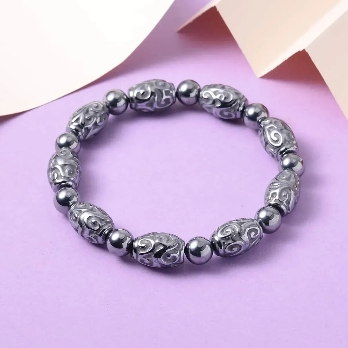 Terahertz Beaded and Carved Barrel Necklace 20 Inches in Rhodium Over Sterling Silver 287.35 ctw