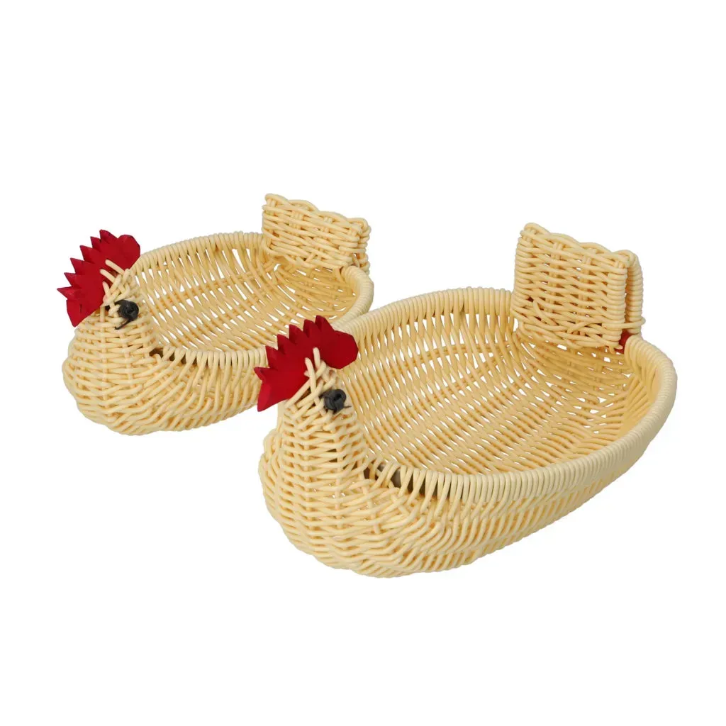 Set of 2 Beige Chicken Shape Synthetic Rattan Basket