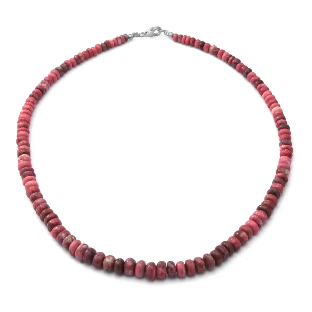 Norwegian Thulite 4-7mm Roundel Necklace 18 Inches in Sterling Silver 1.55 ctw