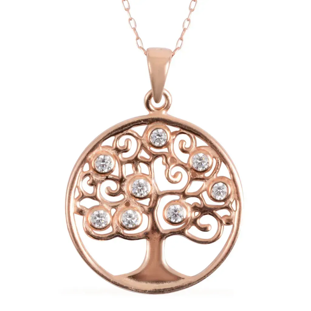 14K rose gold plated Tree of Life pendant.