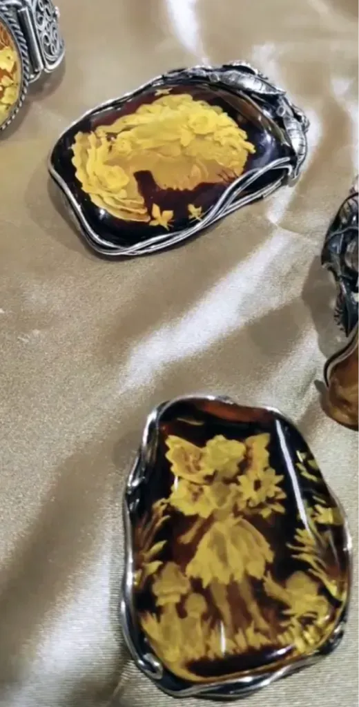 Carved amber intaglios.