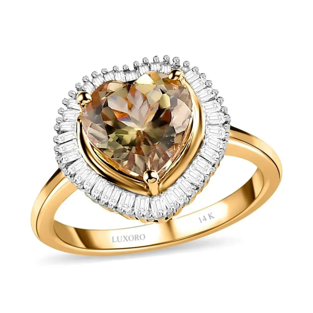 Luxoro 14K Yellow Gold AAA Turkizite Diamond Heart Ring| Halo Ring| Diamond Ring| Wedding Rings| Engagement Ring 2.25 ctw