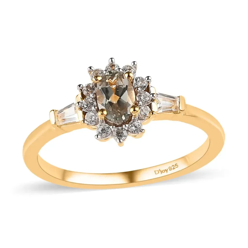 Premium Turkizite and White Zircon Sunburst Ring in Vermeil Yellow Gold Over Sterling Silver 1.00 ctw