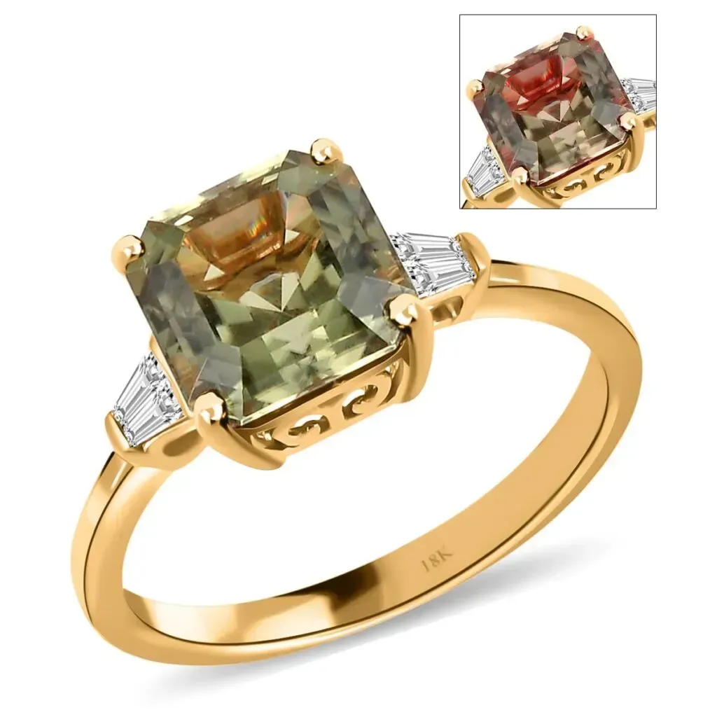 Iliana 18K Yellow Gold Asscher Cut AAA Turkizite and G-H SI Diamond Ring 3.35 ctw