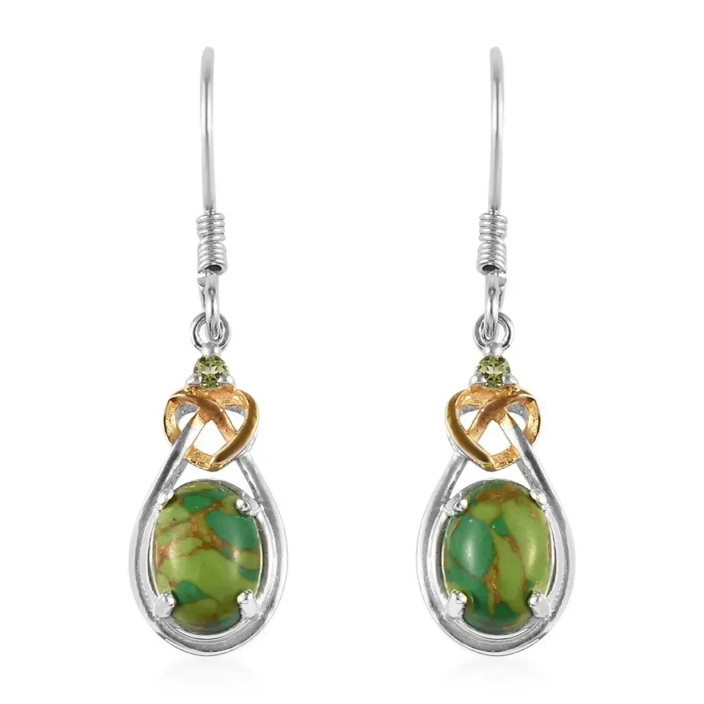 turquoise and peridot dangle earrings