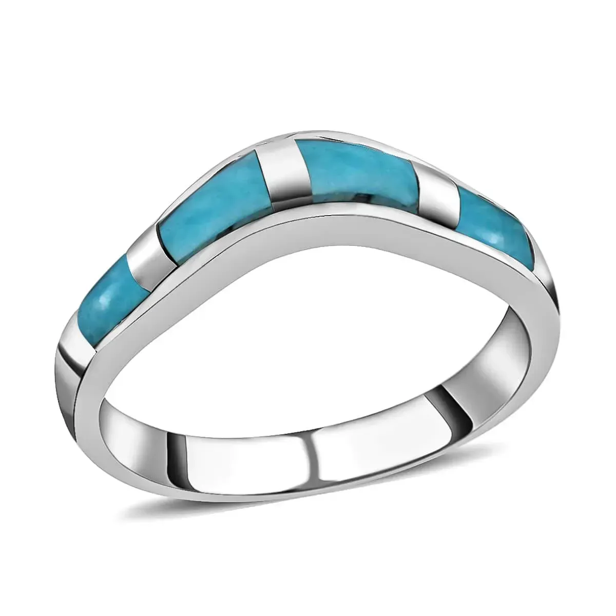 Santa Fe Style Kingman Turquoise Band Ring in Sterling Silver, Boho Western Turquoise Jewelry for Women, Wishbone Engagement Band 