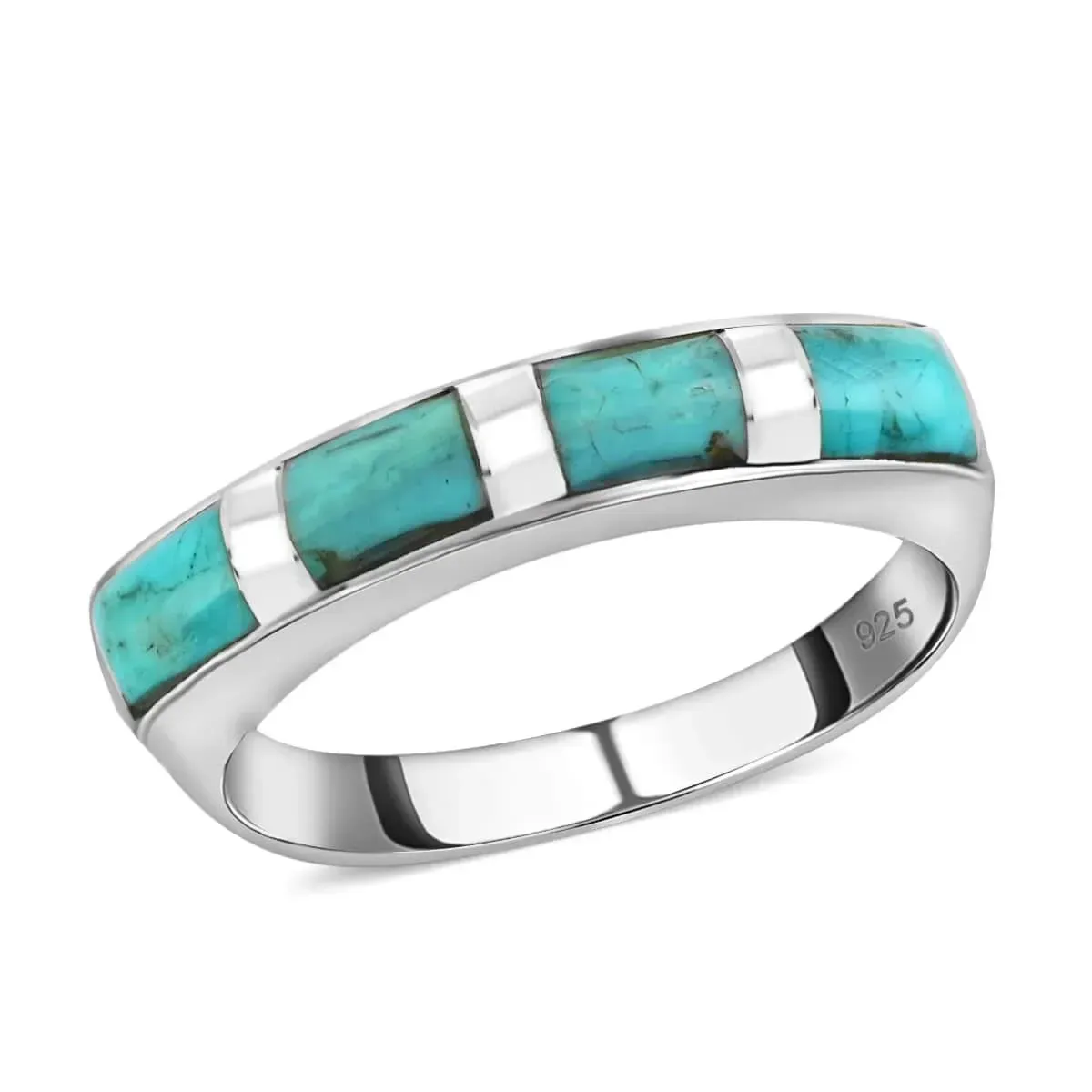 Santa Fe Style Kingman Turquoise Ring in Sterling Silver,Band Ring,Boho Western Turquoise Jewelry for Women