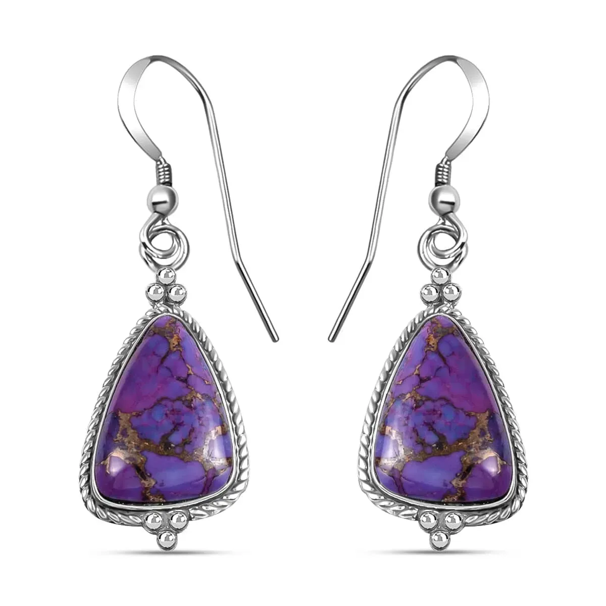 Santa Fe Style Mojave Purple Turquoise Earrings in Sterling Silver, Dangle Drop Earrings, Western Jewelry for Women