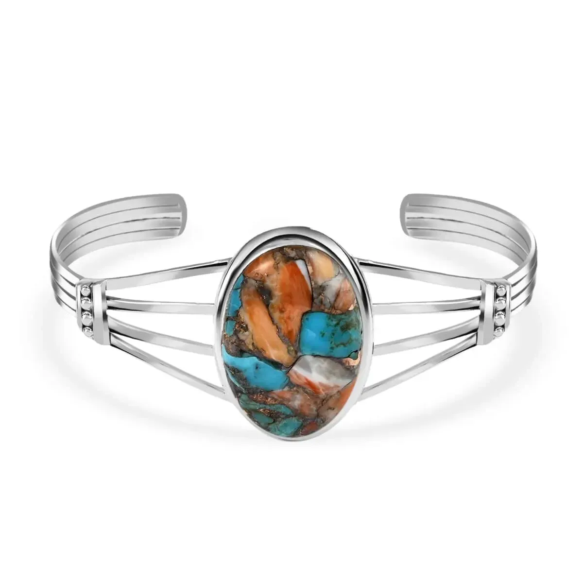 Santa Fe Style Spiny Turquoise Bracelet in Sterling Silver, Silver Cuff Bracelet (7 in) 