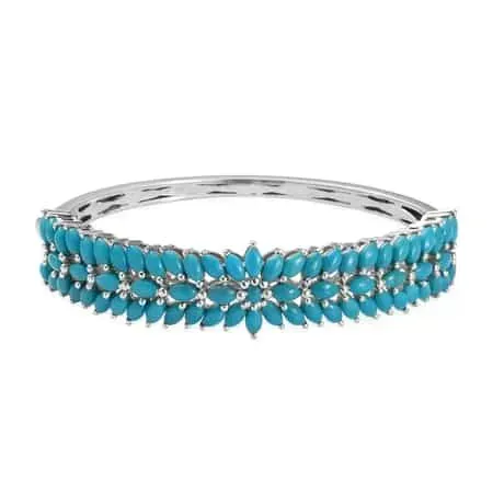 Sleeping Beauty Turquoise Bracelet, Sterling Silver Bangle Bracelet, Floral Bracelet, Silver Jewelry For Her 