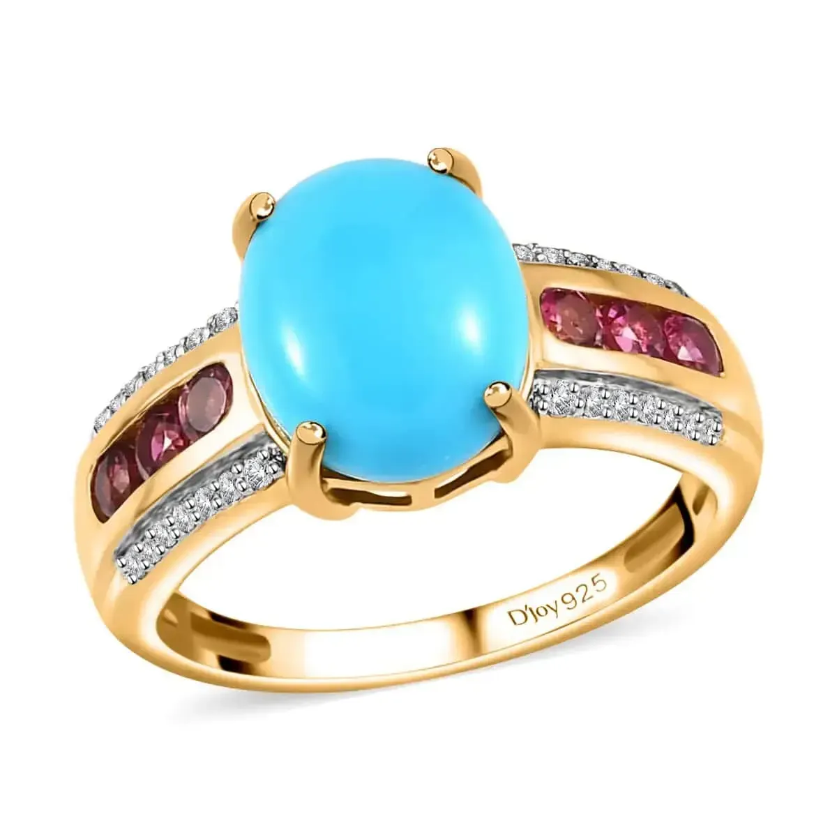 Premium Sleeping Beauty Turquoise Ring, Multi Gemstone Accent Ring, Vermeil Yellow Gold Over Sterling Silver Ring, Turquoise Jewelry For Her