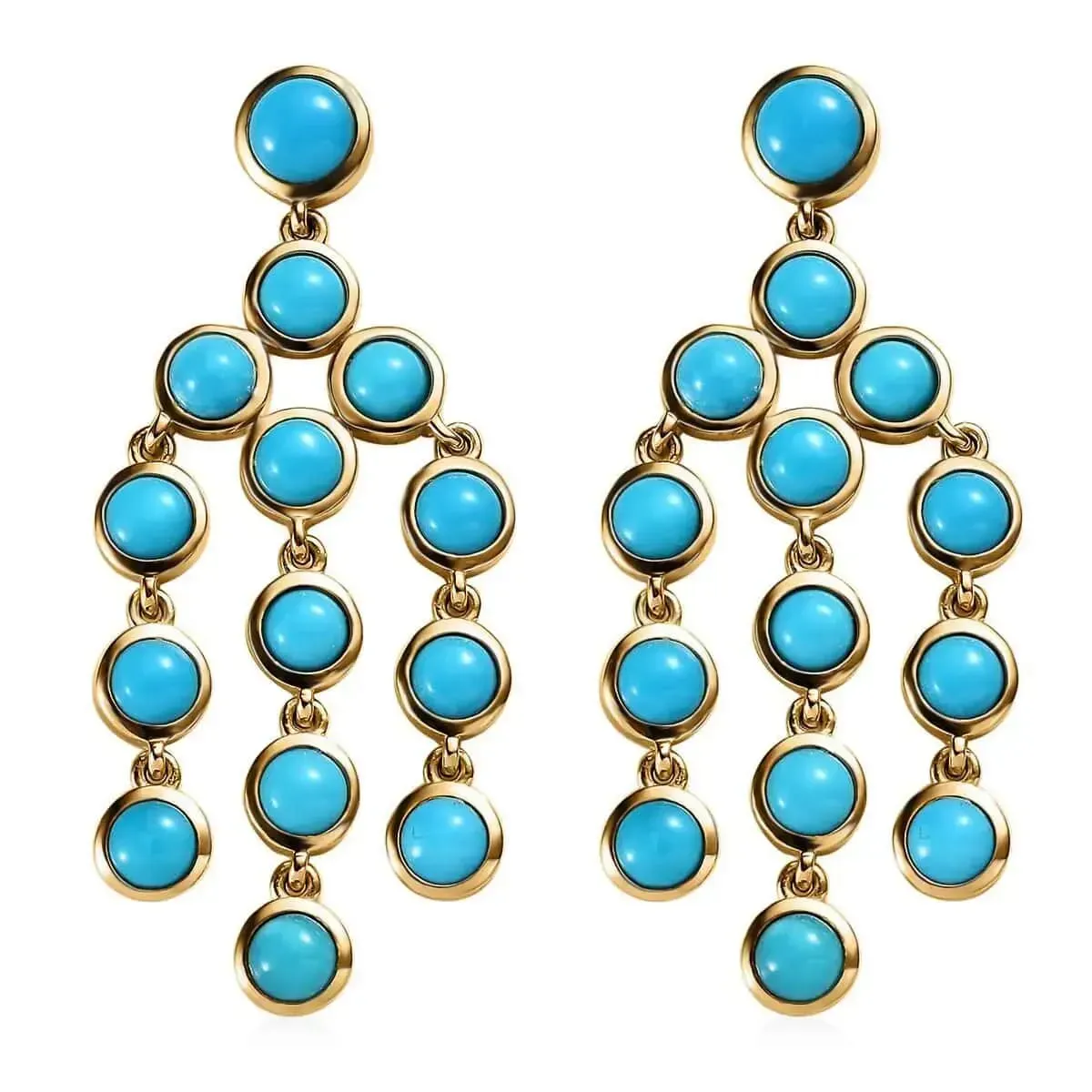 Premium Sleeping Beauty Turquoise Chandelier Earrings, Vermeil Yellow Gold Over Sterling Silver Ring, Turquoise Dangle Earrings, Turquoise Jewelry For Her