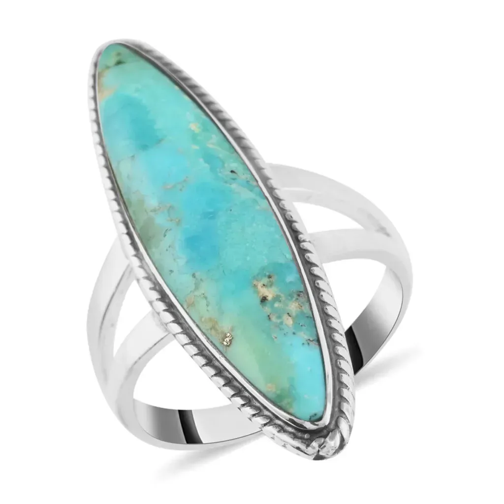 SANTA FE Style Kingman Turquoise Elongated Split Band Ring in Sterling Silver