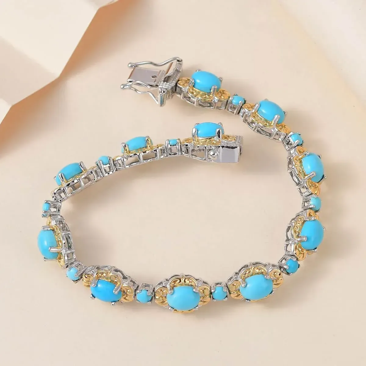 Sleeping Beauty Turquoise Bracelet in Platinum & Vermeil Yellow Gold-Plated Sterling Silver, Turquoise Silver Bracelet, Turquoise Jewelry, Birthday Gifts