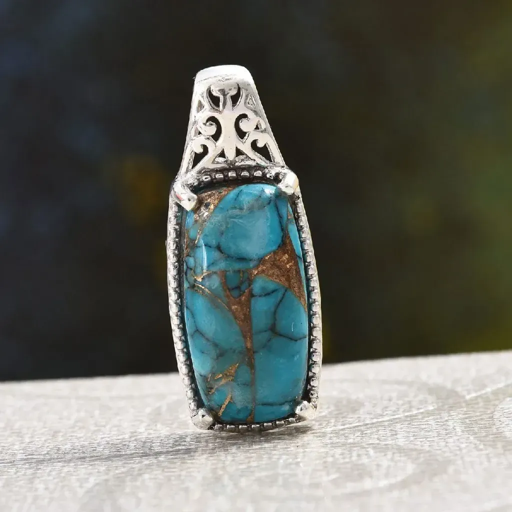 Matrix Chestnut Brine Turquoise Pendant in Platinum Over Sterling Silver
