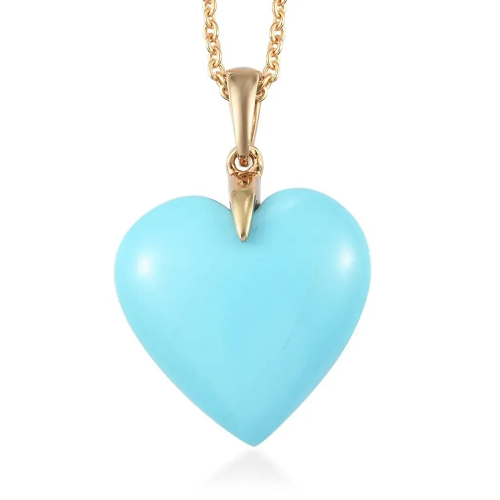 Natural Arizona Sleeping Beauty Turquoise Heart Pendant Necklace 20 Inches in Vermeil Yellow Gold Over Sterling Silver