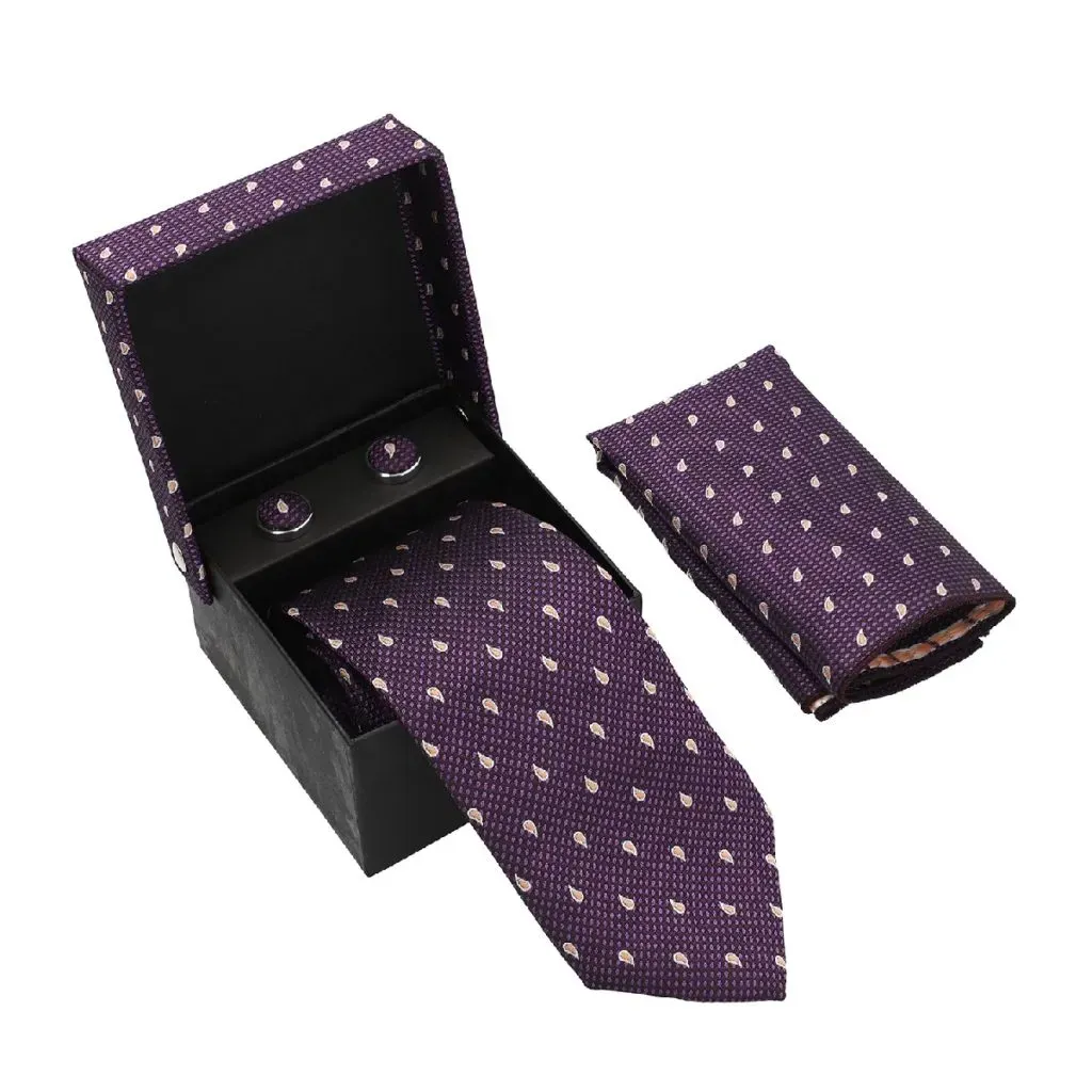 Purple Tie , Cufflinks and Pocket Square Set