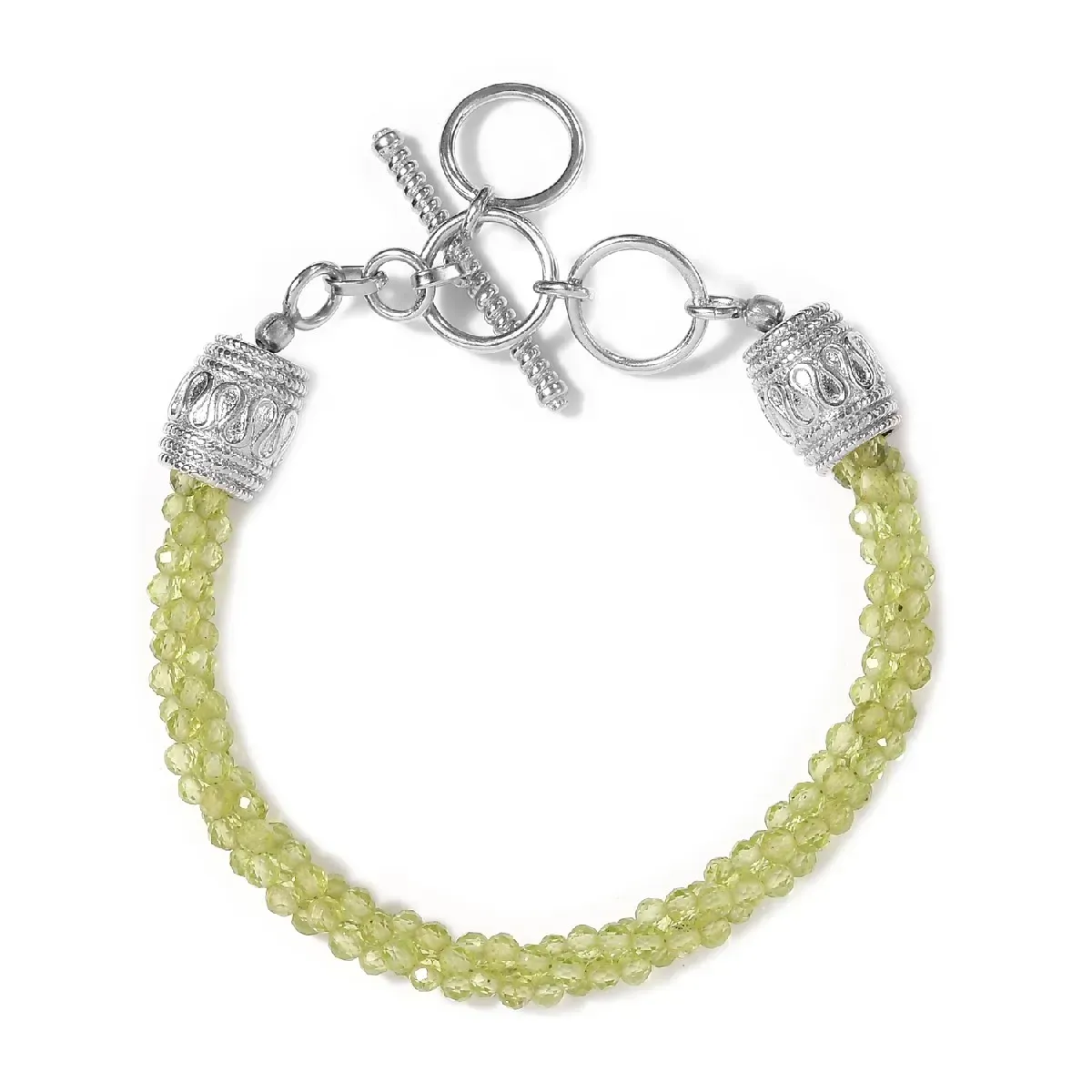 KARIS Peridot Beaded Toggle Clasp Bracelet in Platinum Bond