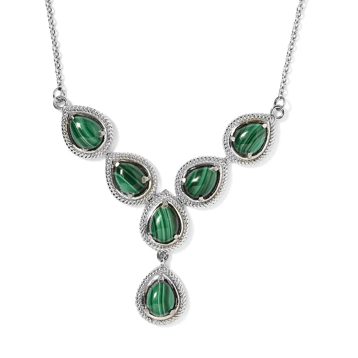 African Malachite Necklace 18 Inches in Stainless Steel