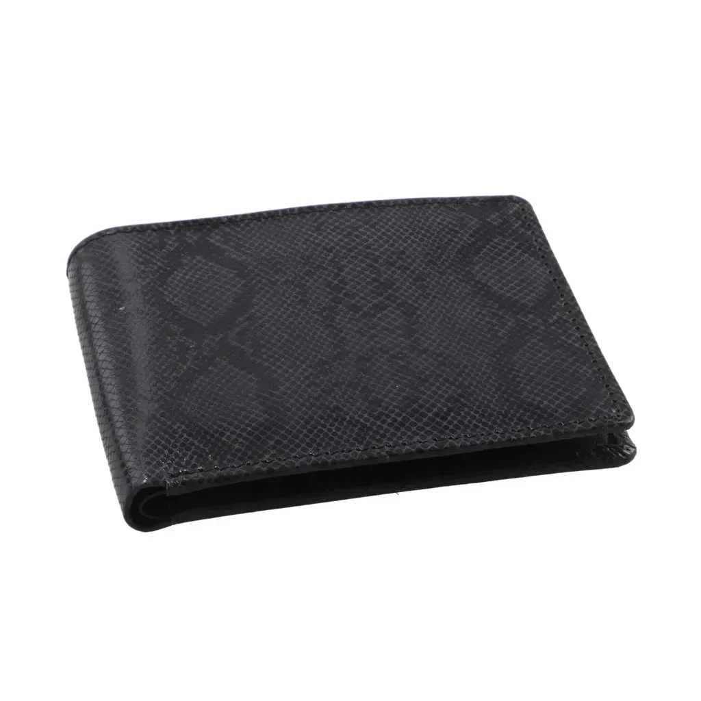 Black Snake Foiled Pattern Genuine Leather RFID Protected Men's Wallet