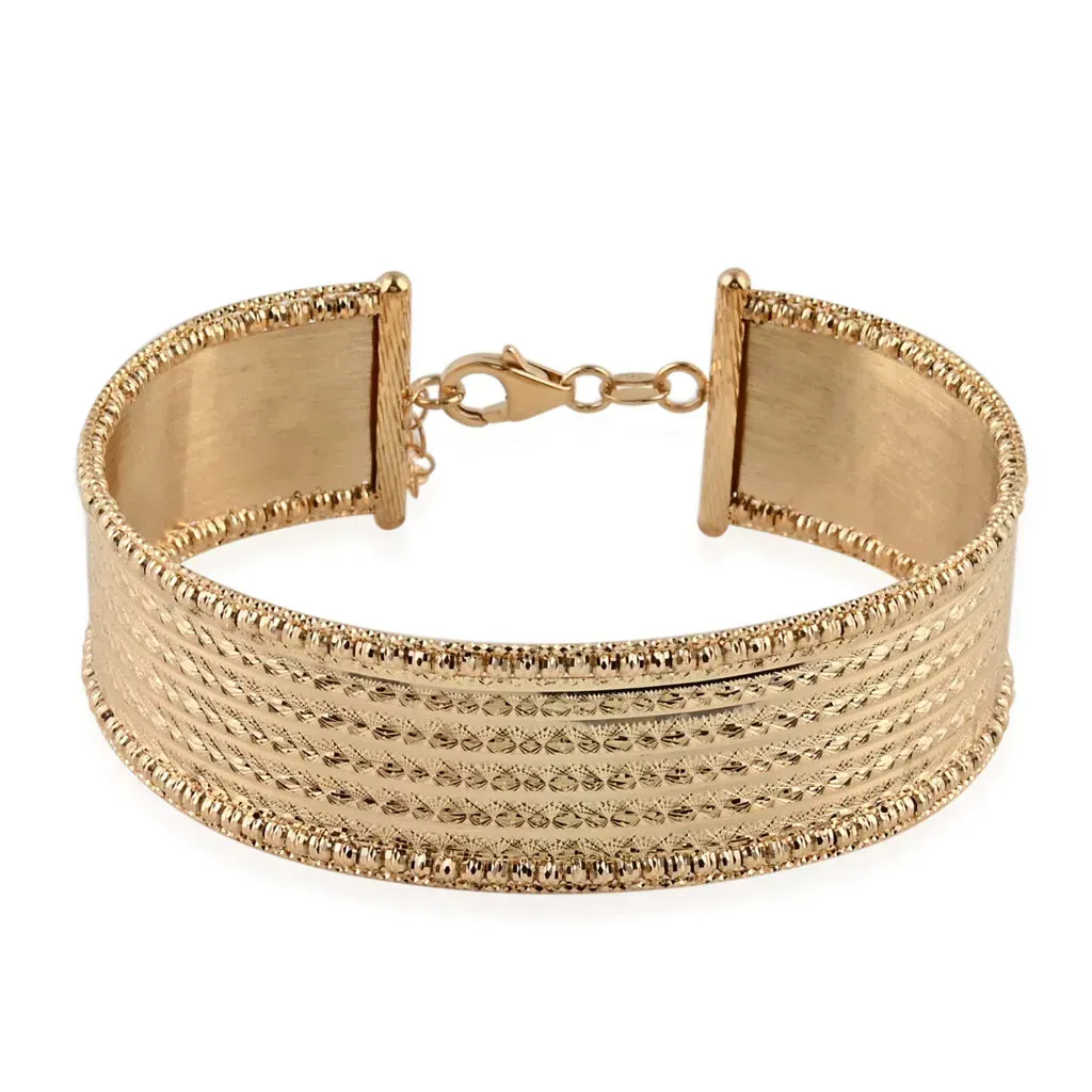Vicenza Italian Collection Diamond Cut Wide Bangle Bracelet in 10K Yellow Gold