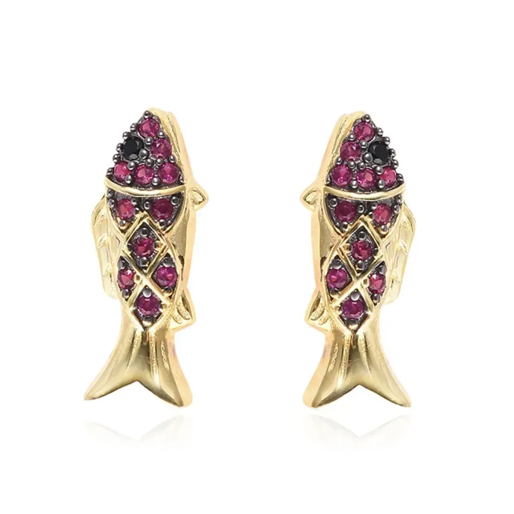 Simulated Black Diamond Fish Earrings