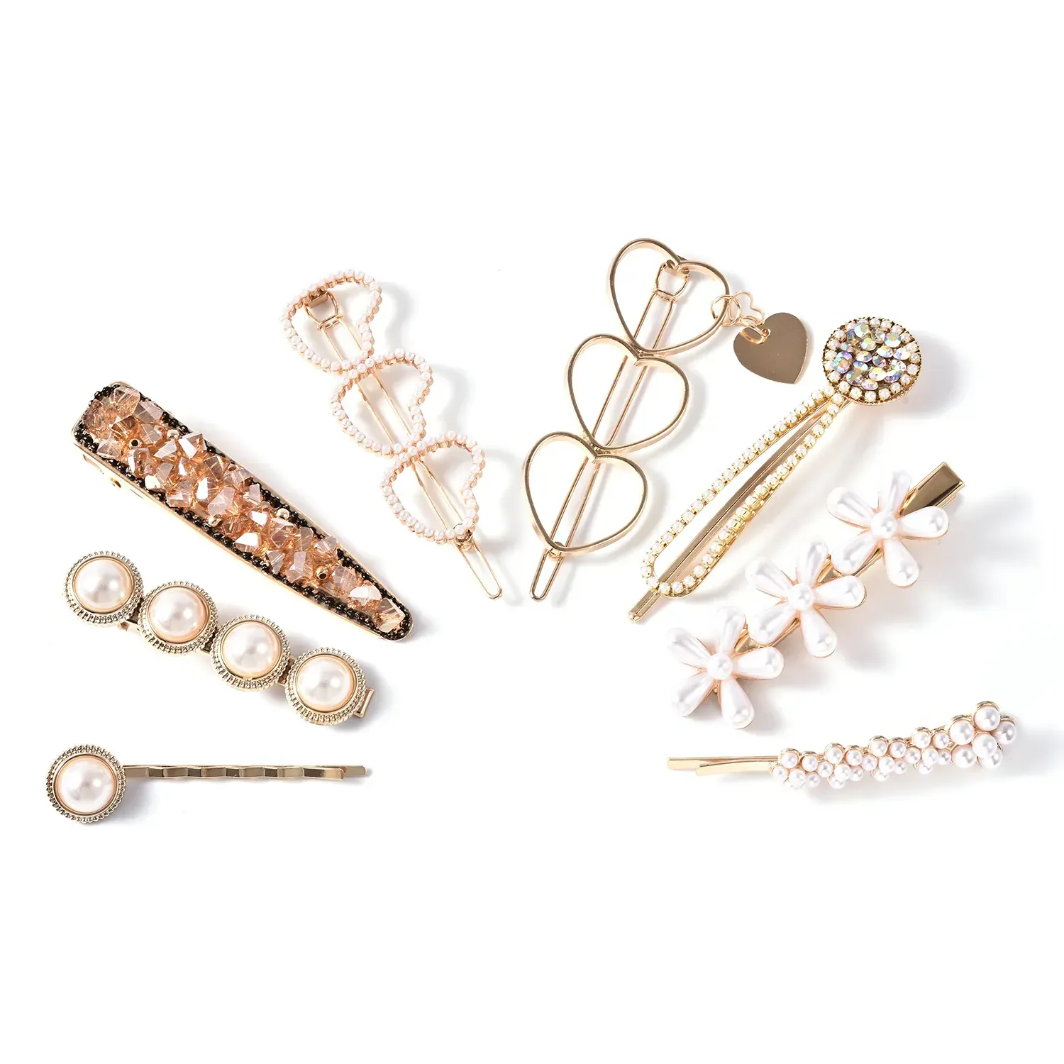 Goldtone hair clips and pins.