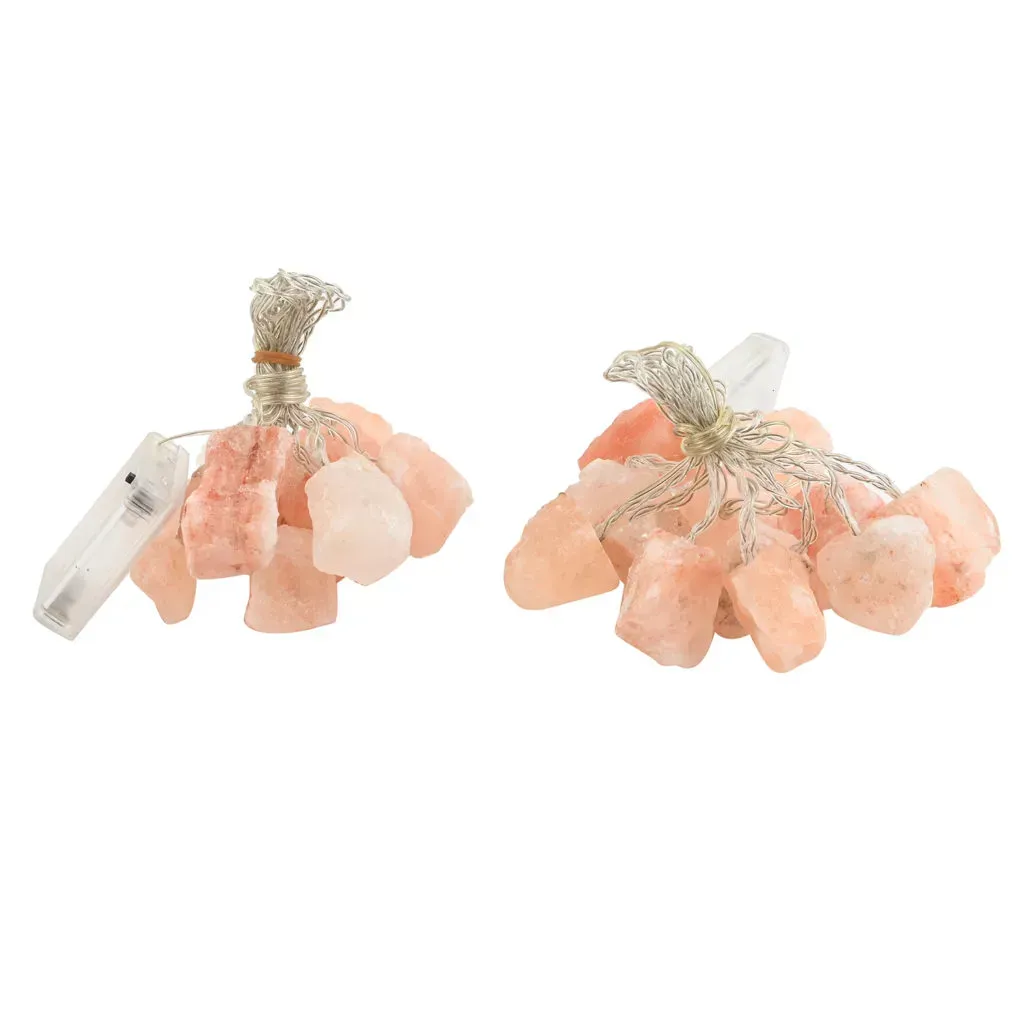 Set of 2 Himalayan Salt Strings 12 LED Light with Natural Salt Chunks