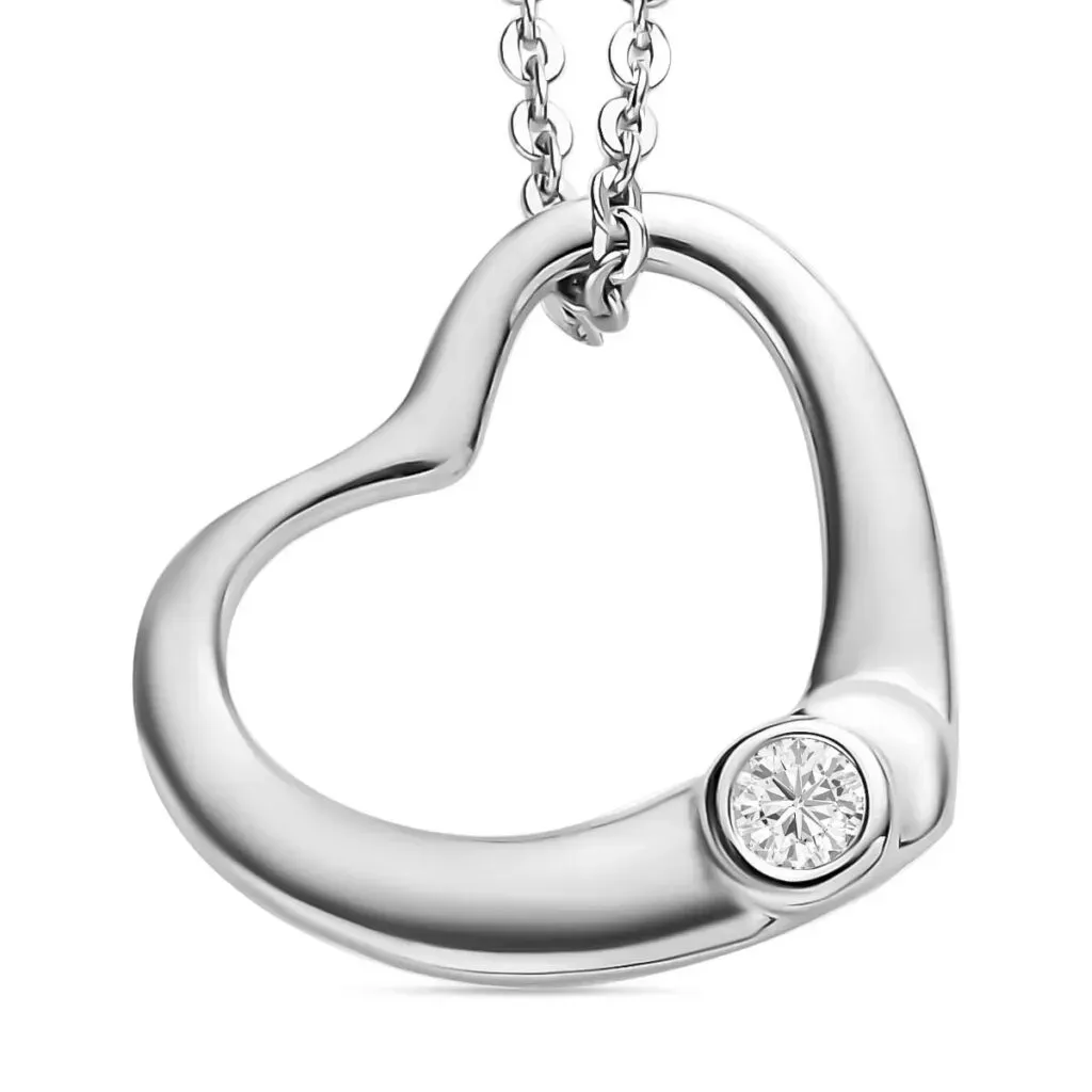 Moissanite Bubble Heart Pendant Necklace | Moissanite Heart Pendant Necklace | Platinum Over Sterling Silver Pendant Necklace | 20 inches Pendant Necklace 0.05 ctw