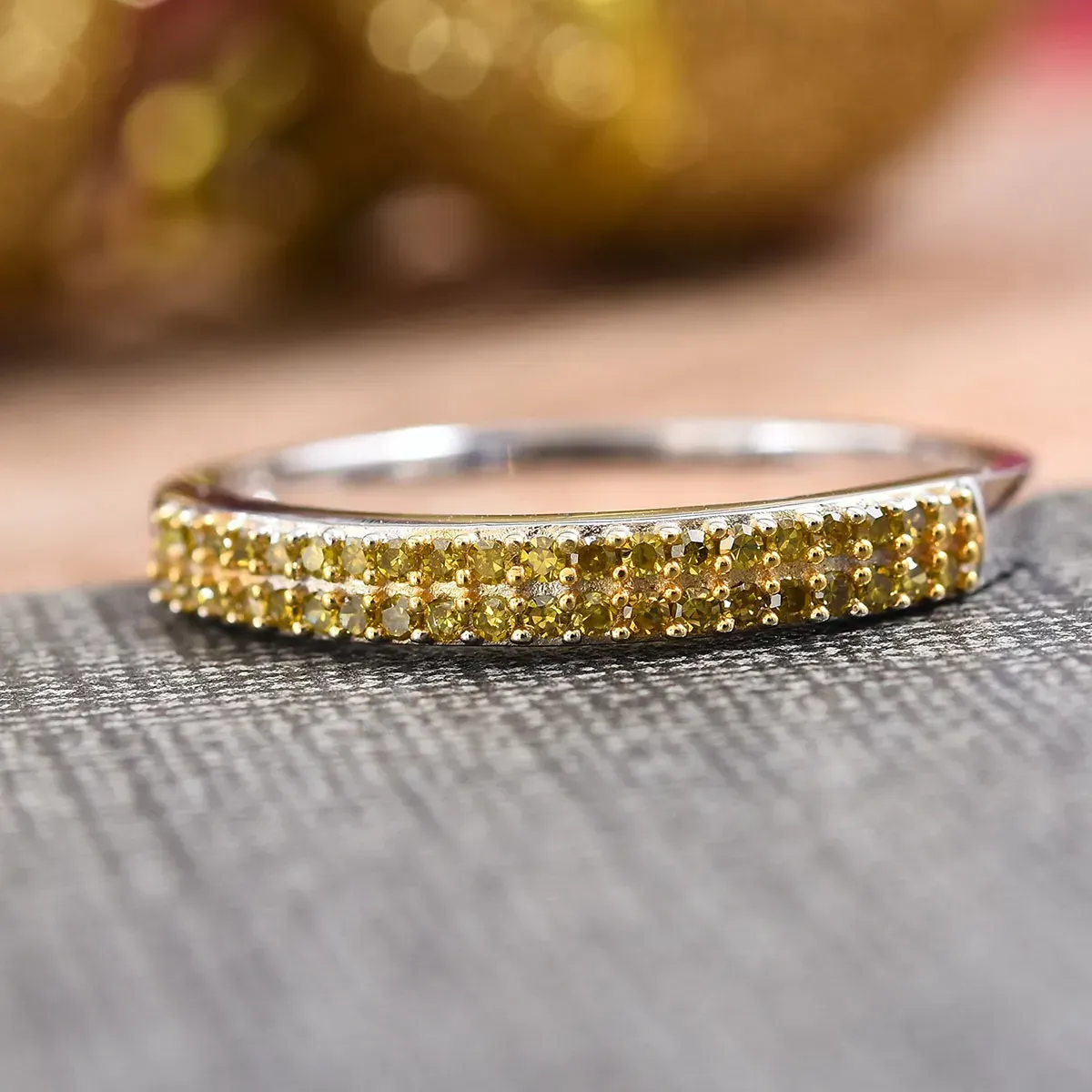 Yellow Diamond (IR) Ring in Yellow Rhodium & Platinum Over Sterling Silver
