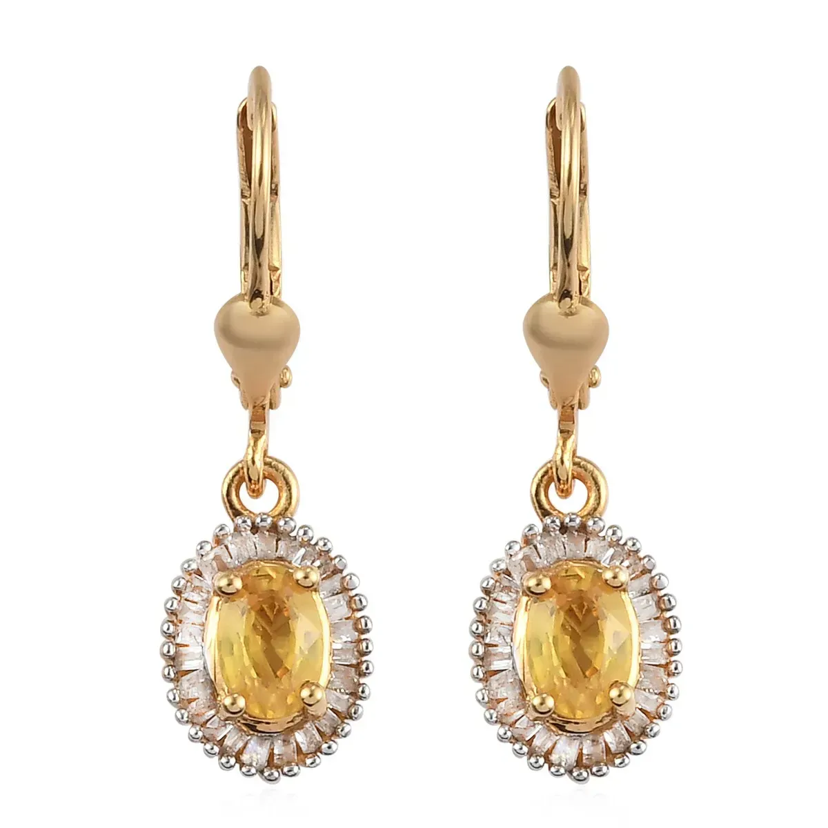 Yellow Sapphire and Diamond Halo Earrings in Vermeil Yellow Gold Over Sterling Silver