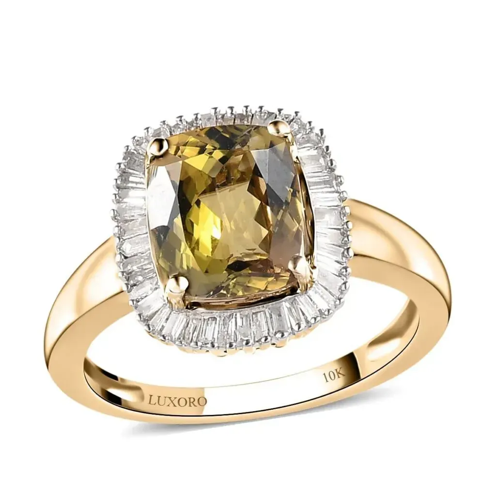 Luxoro 10K Yellow Gold Premium Golden Tanzanite and Diamond Halo Ring 2.50 ctw