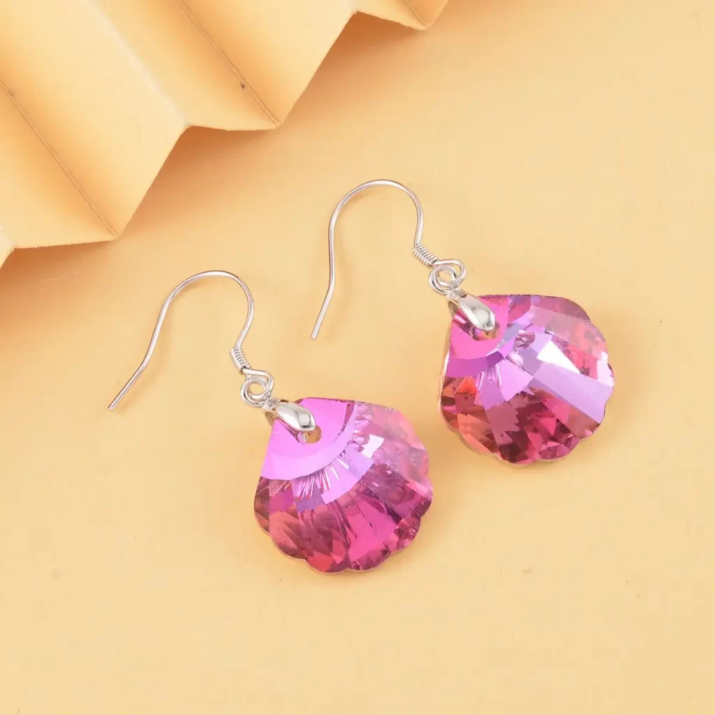 Simulated Fuchsia Color Quartz Earrings