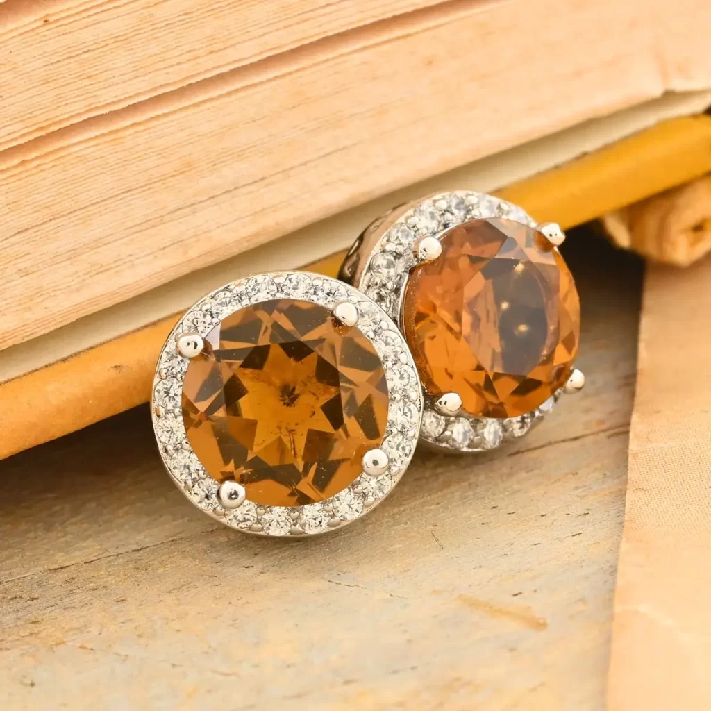 Cognac Topaz and Simulated Diamond Earrings