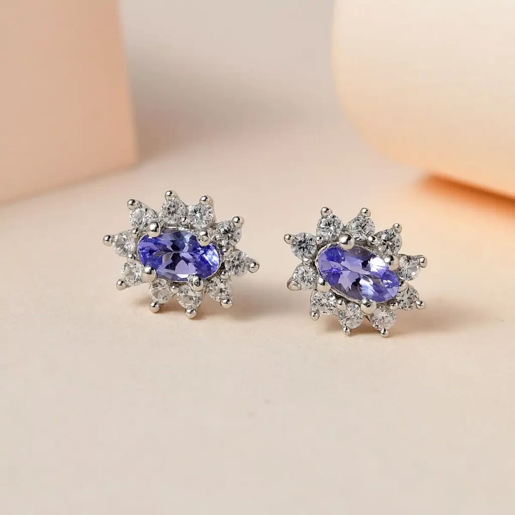 Tanzanite and White Zircon Sunburst Stud Earrings under $20