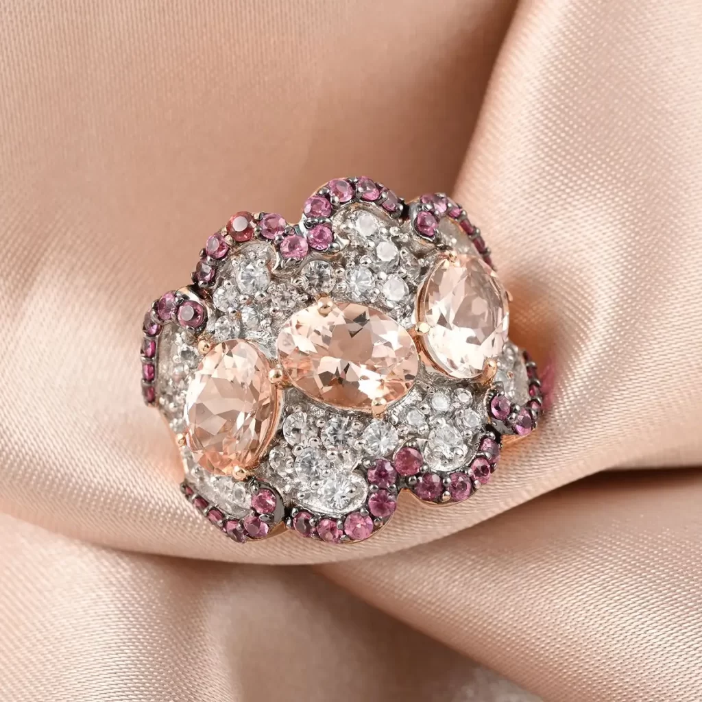 14K Rose Gold Marropino Morganite and Multi Gemstone Ring